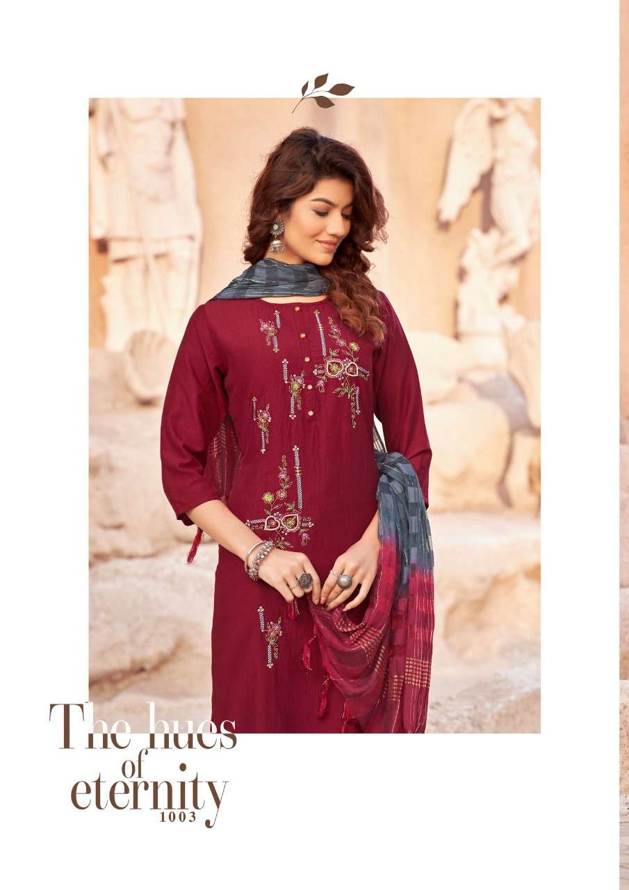 Parra Studio-Apsara Vol 1- Chinon Silk-With-Embroidery-Handwork-Kurti-with-Khatli-Work-Embroidery-Work-Pant-and -Fancy-Dupatta -1003-C